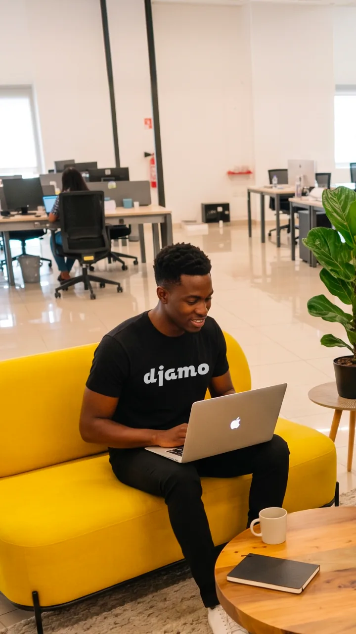 L'équipe Djamo au travail dans nos bureaux